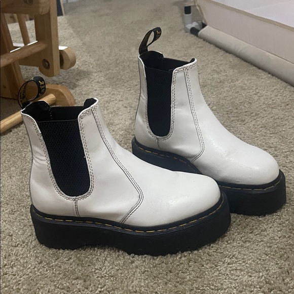 White Dr Martens Chelsea Platform Boots - Picture 1 of 12